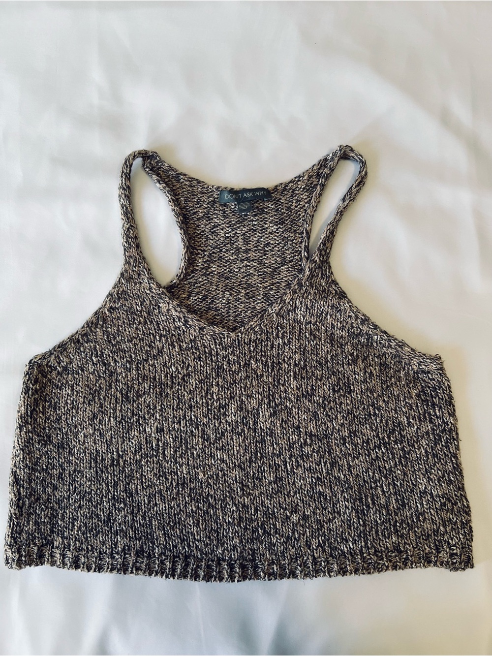 Don't Ask Why Grey,Cream, and Black heather Knit Cropped Tank